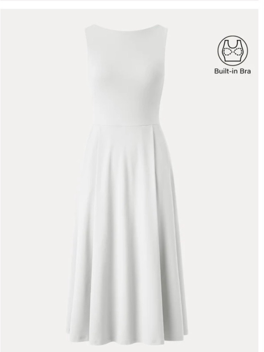 OGL White Sleeveless Midi Dress with Flared Skirt-S